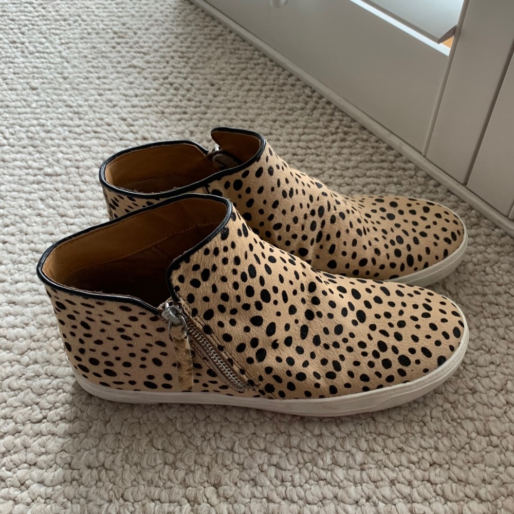 Real Cow Hair Leopard high Top Slides with Zipper